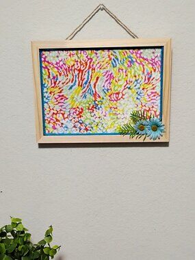 Artist Spring Inspired Decorative Message Bulletin Cork Board 9"x12" Wood Frame